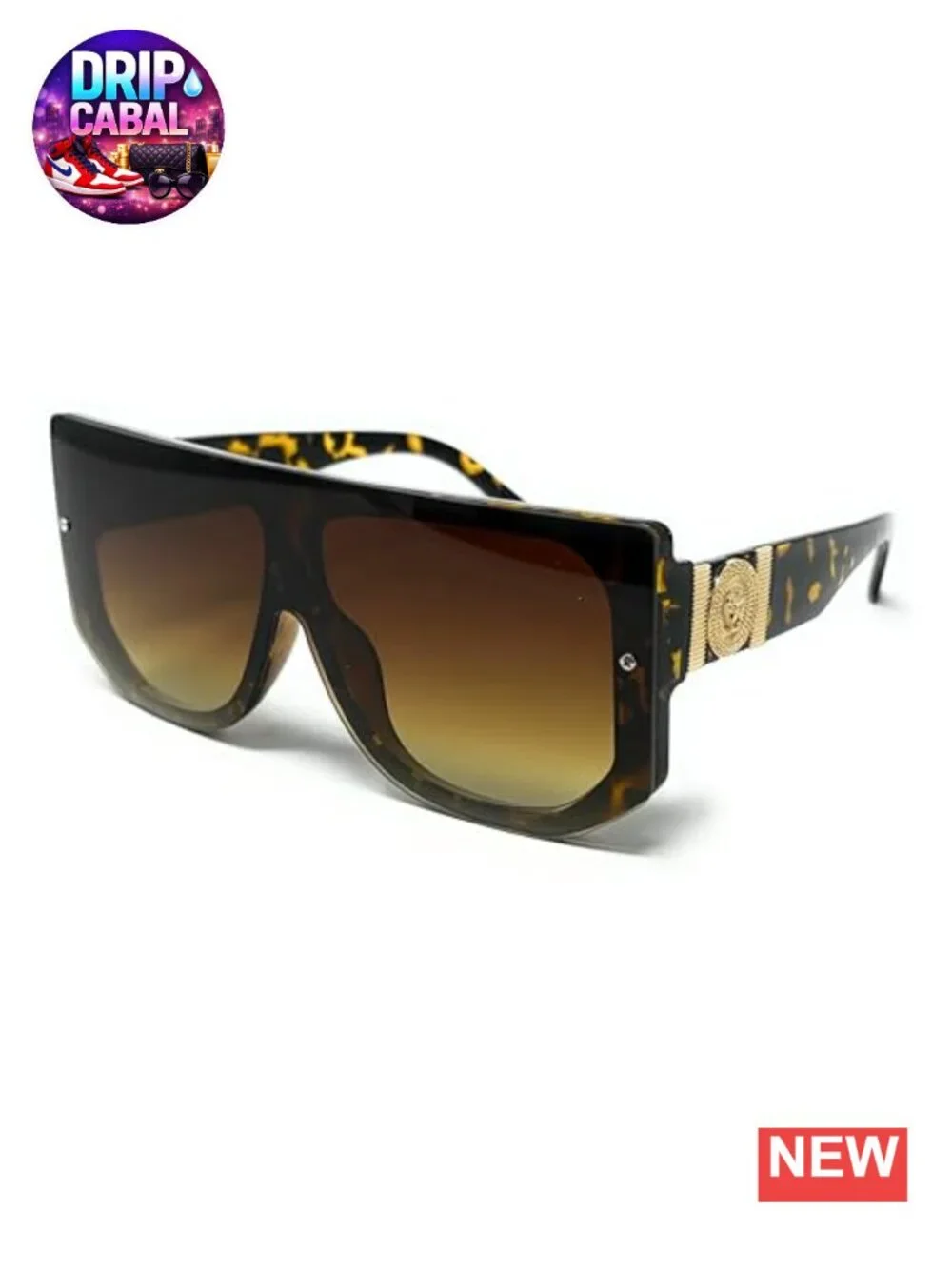 Oversized Square Sunglasses Gold Temple Accent UV Protection